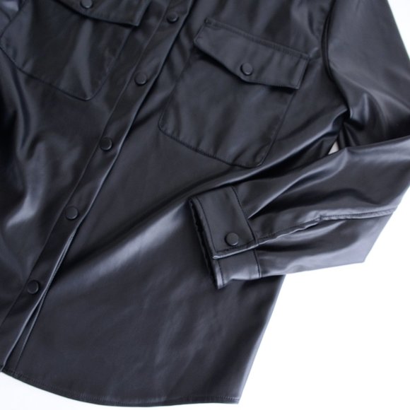 Laundry By Shelli Segal Black Faux Leather Button Shacket Jacket Size Large - Picture 6 of 16
